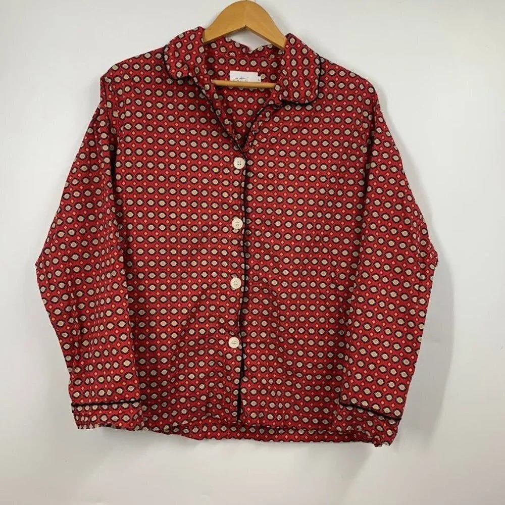 The Cats Pajamas Women's Hadley Pajama Print‎ Cotton Long Sleeve  Shirt Top SZ L